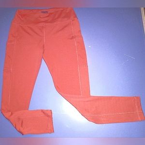 Large Dark Orange Fleeced Gym/Yoga Pocketed Leggings